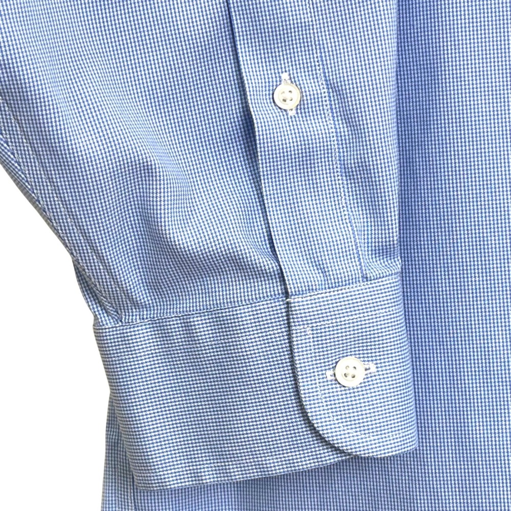 Jos. A. Bank Mens Traveler Dress Shirt 18-35 Blue Traditional Fit Houndstooth - Picture 6 of 8